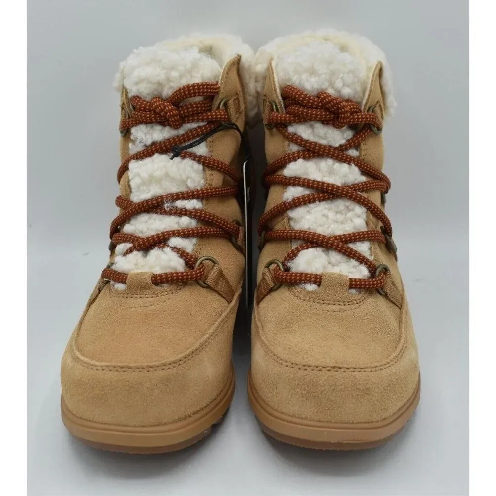 Sorel‎ Womens Size 9.5 Evie Cozy Lace-Up Wedge Tawny Buff Suede Waterproof Boots